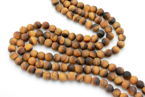 Matte Yellow Tiger Eye Gemstone Beads, 8mm, Round